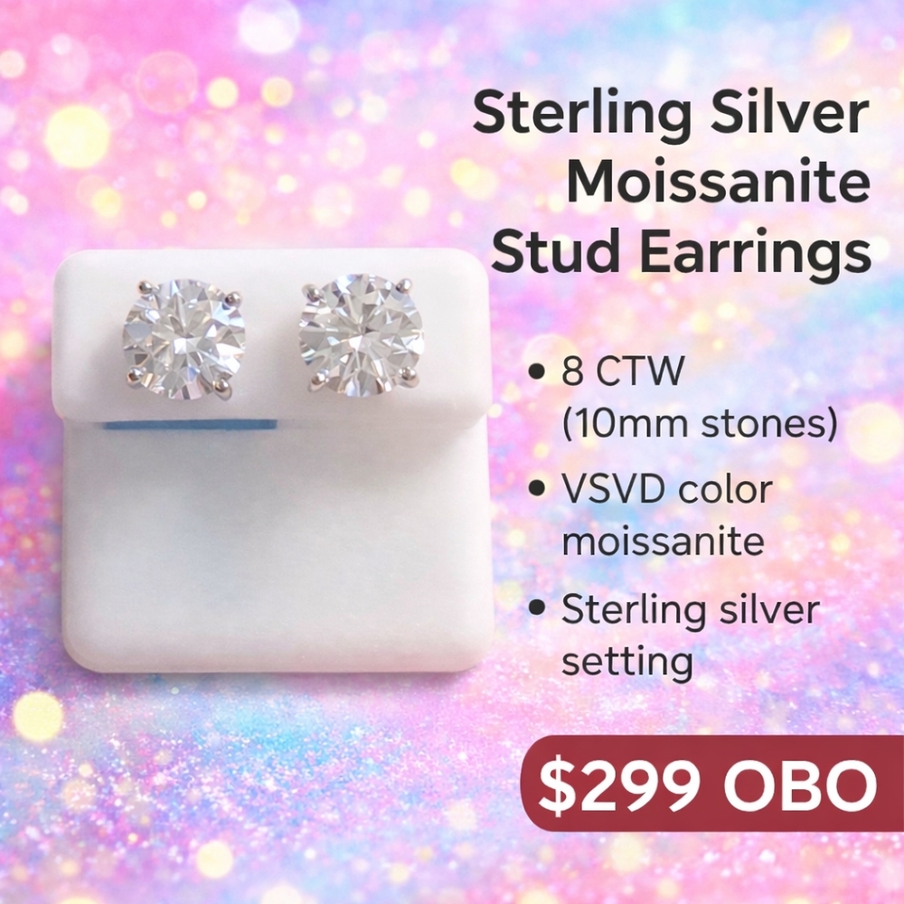 Large 10mm Moissanite Stud Earrings | 8.00 CTW | Sterling Silver | Diamond Alter